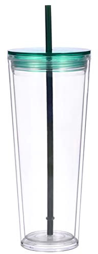 Alohastarttg 24oz Tumbler with Lid and Straw, Leak Proof and Double Wall Insulated Reusable Plastic Cups,Travel Reusable Iced Coffee Cup,BPA-Free,Fits in Cupholders (1, Green)