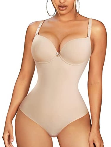 Bingrong Body Contenitivo Modellante Donna Shapewear Body Shaper Snellente Intimo Modellante Corsetto Bodysuit Fajas Reductoras Colombianas (XL, Beige)