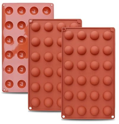 GEFIRE 3 Stück Halbrunde Schokoladenformen mit 24 Vertiefungen, Pralinenform Silikon,Bonbonform,Antihaft-schokoladenformen,Mini-Schokoladenformen für Schokolade, Kuchen, Gelee, Kuppelmousse