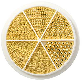 JIHUOO 2 Boxen 3D Mini Nagel Kaviar Gemischte Größe Nagel Deko Perlen Kleine Nagel Steine Nail Art Strasssteine Nageldesign Zubehör Golden