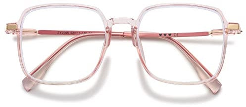 VEVESMUNDO Blaulichtfilter Lesebrille Metall Groß Stylisch Rechteckig Anti Blaulicht Lesehilfen Sehhilfe Brille für Damen Herren (1 Stück Transparent Rosa Brille, 1.5)