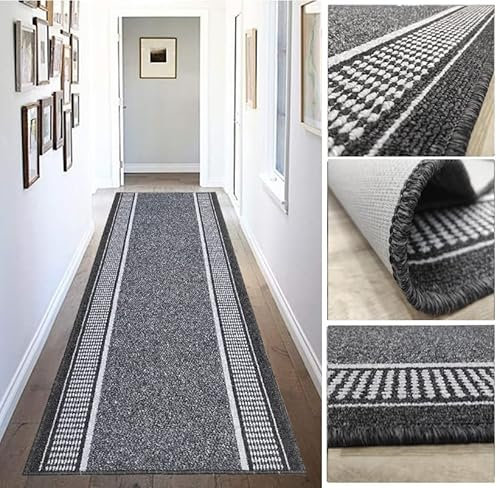Tadi & Imperio1979 Alfombra Larga para Pasillo, Cocina, entradas Antideslizante de Colores Taupe y Antracita, Lavable en Lavadora y a Mano.