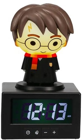 Harry Potter Digitaler Wecker - Offiziell lizenziert, Stimmungslicht mit Harry, Nachtlicht mit Wecker, Raumdeko für Potter-Fans, Schwarz
