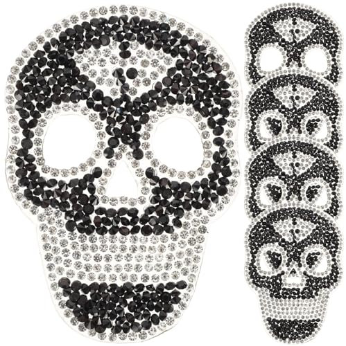 5 Stück Strass Schädel Patches zum Aufbügeln Aufnäher Aufbügler Aufkleber Bügelflicken Applikationen zum Aufnähen Kleidung Kinder Erwachsene DIY Basteln