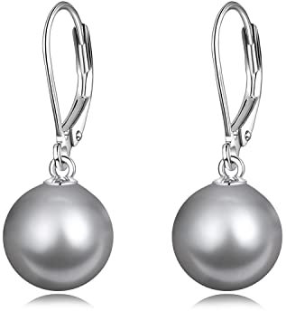 VONALA Perle Ohrringe Sterling Silber, Hängend Ohrringe Schmuck Geschenke für Damen und Mädchen (Graue Perle)