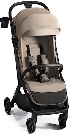 Kinderkraft NUBI 2 Buggy bis 22 kg, Kinderwagen, automatisch zusammenklappbar, wasserfestes Verdeck mit UPF50+ Filter, Leicht-8kg, Liegeposition, Getränkehalter, 5-Punkt-Sicherheitsgurte, Beige