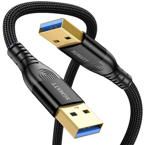 USB 3.0 Cable 2M,5Gbps High Speed Transfer USB Type A Male to Male Lead USB 3.0 A to A Data Cable Braided Compatible with Blu-ray, Printer, Camera, External Hard Drive, Consoles, Fan Cooler,Black