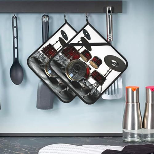 Cooles Trommel-Set, bedruckter Topflappen für die Küche, hitzebeständig, rutschfeste Topflappen für Küche, Kochen, Backen, 2 Stück
