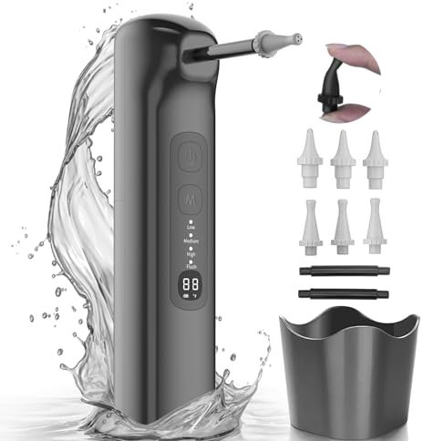 Sxhlseller Rimozione Cerume Elettrico - Pulitore Orecchie Sicuro Ed Efficiente con 4 modalità di Pulizia e 2 Tipi di Ugelli, Irrigazione Cerume Impermeabile IPX7 (BLACK)