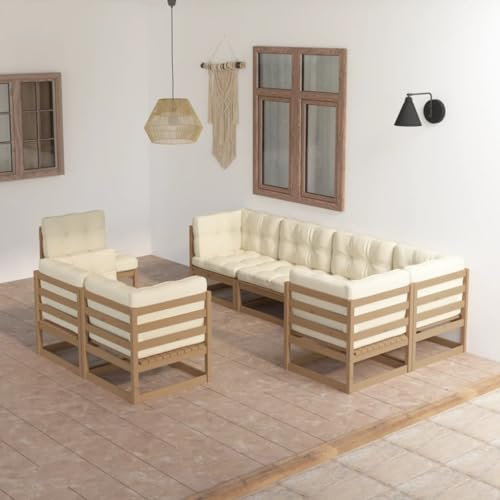 QJBSAVVA 8-TLG Garten-Lounge-Set, Balkonmöbel Eckbankgruppe Gartenstühle Eckbank Geeignet für Balkon Parks Outdoor Innenhof mit Kissen Massivholz Kiefer