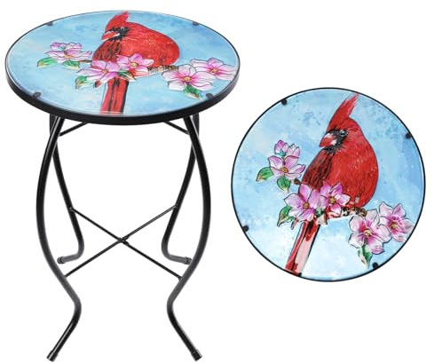 MUMTOP Beistelltisch für Terrasse, Mosaik, Outdoor-Beistelltisch – 35,6 cm, runder Beistelltisch, Pflanzenständer, kleiner Couchtisch für Garten oder Wohnzimmer, 35,6 cm