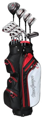 MACGREGOR Zt1-Bolsa de Acero/Grafito, Carrito de Soporte, para Hombre, Diestro/Zurdo, Juego de Paquete de Golf, Negro/Rojo, Talla única