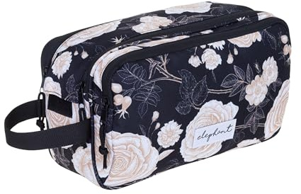Kulturbeutel Damen Kosmetiktasche Elephant Reise Travel Black Flower 13022 | Beautycase Washbag Kulturtasche groß geräumig viele Fächer Tasche Sauna Schwarz Blume