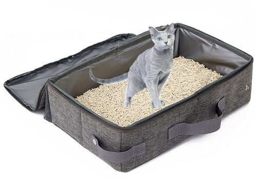 Travel Cat Litter Box, Leak-Proof, Waterproof Bottom, Foldable Portable Litter Box with Lid and Handle for Medium Cats and Kitties, Standard Cat Toilet with a Scoop for Hotel/Lawn/Car Travel