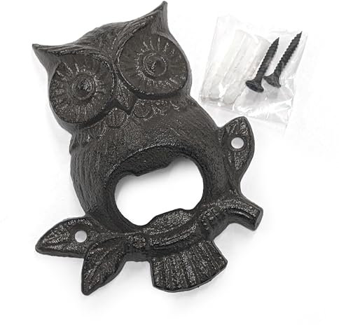 Owl Bottle Opener, 12.5 x 10.5 cm, 260g - Quirky Wall Mounted Cast Iron Design for Kitchen, Bar or Outdoor