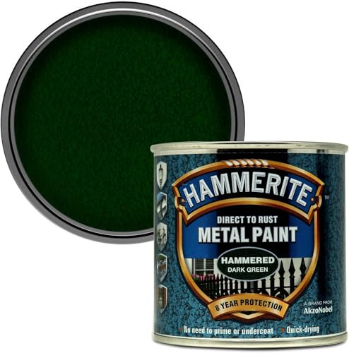 Hammerite Direct to Rust Metal Paint - Hammered Dark Green Finish 250ML (Pack of 5)