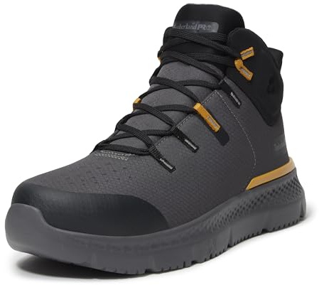 Timberland PRO Men's Intercept Mid Steel Safety Toe Industrial Athletic Work Shoe, Dark Grey/Yellow, 9M