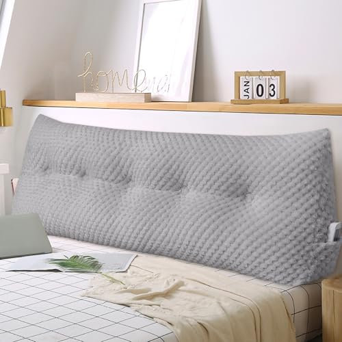 Weiches Keilkissen Bett Großes Rückenkissen, bequem und stützend, Lesekissen Wandkissen Lendenkissen für Couch und Betten, Stützkissen, Nackenkissen mit abnehmbarem Bezug(Hellgrau-180x20x50cm)