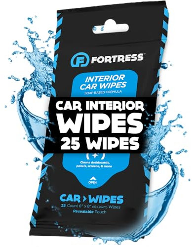Fortress Car Wipes (25 ct.) To-Go Wipes for Car Interior, Steering Wheel, Seats, Dashboard and More [Travel Size] Skin-Safe Auto Wipes