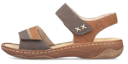 Rieker V2860 two tone denim and navy blue walking sandals (Brown, UK Footwear Size System, Adult, Women, Numeric, Medium, 3.5)