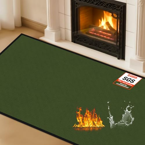 TOHONFOO Alfombra ignífuga para chimeneas, 48 x 28 pulgadas, ignífuga, para estufas de leña, interiores y exteriores, color verde