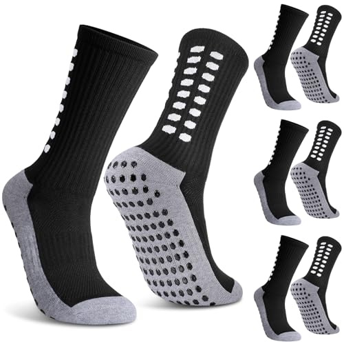 Zuimei 3 Pairs Football Grip Socks for Men Grippy Socks Gain the Edge Grip Anti-slip Sports Socken with Rubber Pads, Breathable Soccer Socken for Basketball Hiking Running, Black
