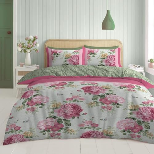 Super Dreamer 4 Piece Floral Complete Bedding & Linen - Botanical Duvet Cover Sets - Breathable Fitted Sheet With Pillow Cases - Reversible Bed Set King Size