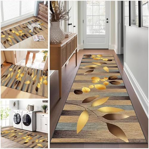 Teppich läufer Flur rutschfest Küchenteppich Waschbar 60 x 120 cm Korridor Teppich Lang Fußmatte Flurteppich Modern Küchenläufer Läufer für Eingang Flur Küche Bettvorleger Schlafzimmer Wohnzimmer