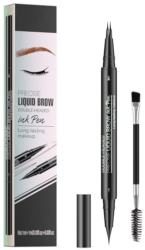 Microblading Eyebrow Pen - Waterproof 2-in-1 Dual-Ended Eye Brow Pen with 2-Fork-Tip Brow Pen and Precise Brush Create Natural Looking Defined Eyebrows Last All Day