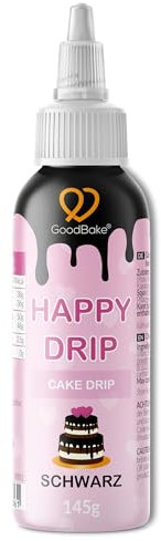 GoodBake Happy Drip Schwarz 145g, Cake Drip, Kuchenglasur aus Schokolade zum Dekorieren & Verzieren für Kuchen, Torten, Donuts, glutenfrei