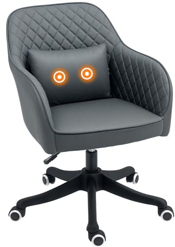 Vinsetto Microfiber Office Chair, Desk Chair, Makeup Vanity Chair with Massage Lumbar Pillow and Rolling Wheels for Bedroom and Home, Grey
