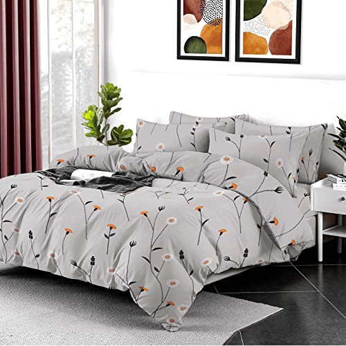 EverSoft Bedding 3Piece Set 100% Egyptian Cotton Printed Duvet Cover & Matching Pillow Case Pair 400 Thread Count King Size Duvet Cover Sets, Quilted Reversible King Floral Duvet Cover Bedding Set