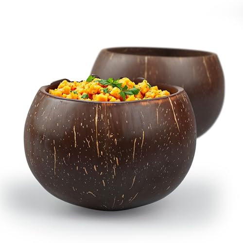 Eco Leaf Set of 25 Round Polished Coconut Bowls (350ml) – 100% Natural, Eco-Friendly, Chemical-Free, Sustainable & Biodegradable – Ideal for Salads, Soups, Fruits, Cereal, Porridge & More