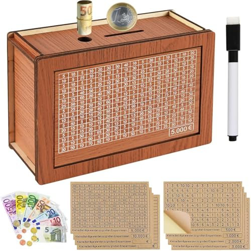 Belvanr €500-€10000 Wiederverwendbare Sparbox mit Zahlen Ankreuzen, Spardose mit Sparziel, Spardose Zum Ankreuzen mit 1 Marker und 8 Aufkleber, für Erwachsene und Kinder mit Sparziel