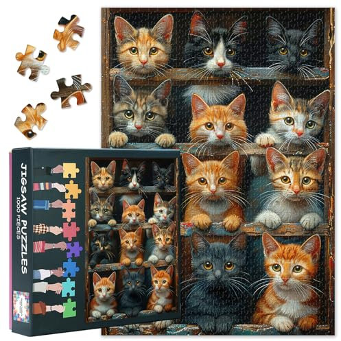 Jigsaw Puzzles 1000 Pieces, Cats Adults Jigsaw Puzzle, Puzzle 1000 Piece for Adults, Challenging Game Puzzles Finished Size 50x70cm