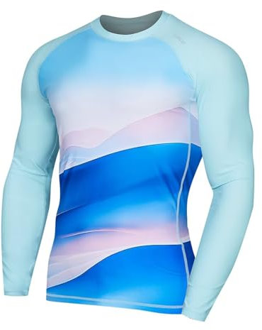 SURFEASY Herren UV Shirt Langarm UPF 50+ Rashguard Schnelltrocknend Schwimmshirts Surfen Angeln Wasser Langarmshirt (Wolke/Eisblau, L)