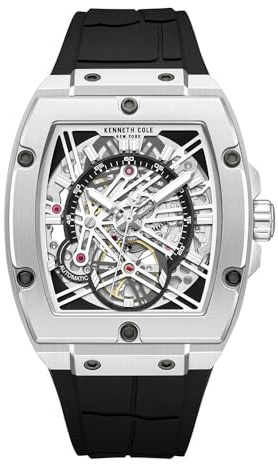 Kenneth Cole New York Herren-Automatikuhr – Skelett-Zifferblatt, gebogenes Gehäuse, zeitgenössischer Stil
