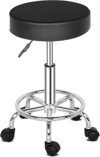 TactFire Rollhocker Arbeitshocker Drehhocker Höhenverstellbar 360° Drehbar Bürohocker Drehhocker 46-61cm für Büro Salon Massage Spa (1, Haha Foot - Schwarz)