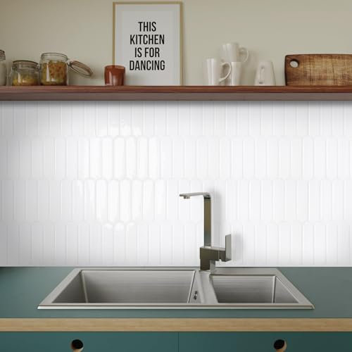 COMSTICKC Plus épais Credence Adhésif pour Cuisine Salle de Bain, 10 Pièces, Blanc Carrelage Adhesif Mural, Carrelage Autocollant Métro, imperméable, 30,5x30,5cm