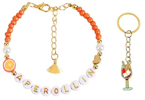 FloralGrace Aperol Regalos Mujer 1 Pieza Pulsera Aperol y 1 Pieza Llavero Copa de Vino Aperol Decoración para Amiga Colegas Familia