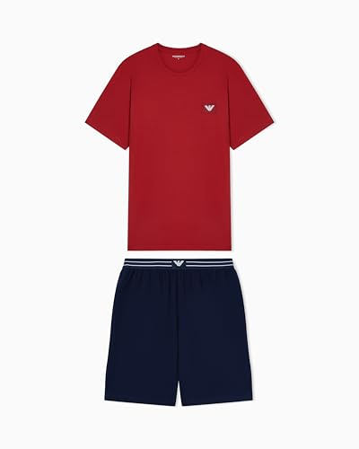 EMPORIO ARMANI Herren T-Shirt mit Logolabel und Shorts, Pyjama, Rot, Größe XL