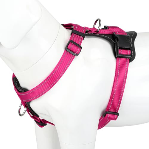Plutus Pet No Pull Dog Harness with Leather Accents, Adjustable Reflective | Heavy Duty Nylon Pet Vest, for Training and Hiking, Front Clip, Easy Walk for Small Medium Large Dogs, Hot Pink, XL