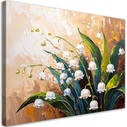 Feeby Leinwandbild - Bilder Wohnzimmer - Blumen - Maiglöckchen - 45x30 1tlg - Deko Schlafzimmer - Wanddekoration - Aesthetic - Groß Moderne Bild - Foto auf Leinwand
