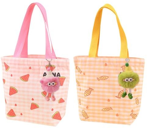 Spldsun 2 Stück Faltbare Einkaufstaschen, Kleine Stofftasche mit Henkel, Doppelseitige Canvas-Tasche, Tragen Sie alle Wichtigen Modeutensilien Bequem mit Sich(Wassermelone, Fisch)