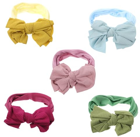 GALPADA 5 Stück Teiliges Haarschleifen Elastische Nylon Haargummis für Neugeborene Grün Beige Dunkelpflaume Lila und Blau Hautfreundlich und Vielseitig für Shower und Tägliches Tragen