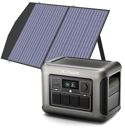 ALLPOWERS R1500 LITE Centrale Elettrica Portatile con 100W Pannello Solare | 1056Wh Batteria LiFePO4 Generatore Solare con 4* 1600W Uscite AC, UPS Power Station per Emergenza Campeggio RV Uso Domestico