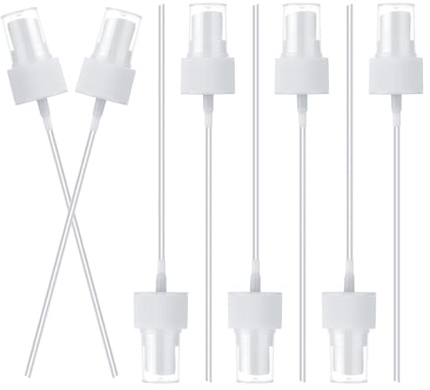 Thinp 8 Pcs Spray Tops for Bottles, Fine Mist Spray Caps Plastic Sprays Nozzle for Bottles Sprays Bottle Tops Replacement with Dip Tube for Essential Oil, Cleaning Solution, White (24/410 Cap Size)