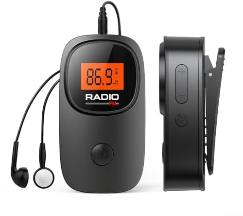 Mini radio FM portatile tascabile con sintonizzazione digitale stereo personale con retroilluminazione LCD per casa e viaggi, 12 x 8,5 x 3,5 cm (nero)