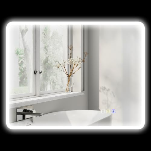 HOMCOM Badspiegel mit Beleuchtung 90x70 cm Dimmbar LED Spiegel Silber