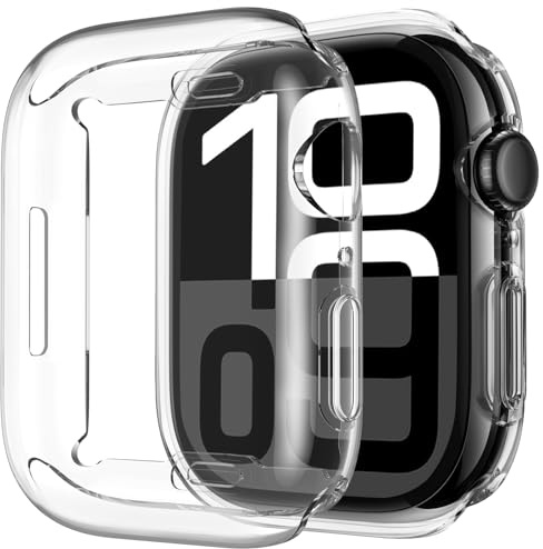 Upeak 2 Stück Hülle mit Displayschutz Kompatibel mit Apple Watch 10 11 schutzhülle 42mm, TPU Rundum Ultradünne Schutzhülle Case für iWatch Series 10 11, Klar/Klar